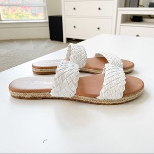 Woven Double-Band White Slide Sandals
